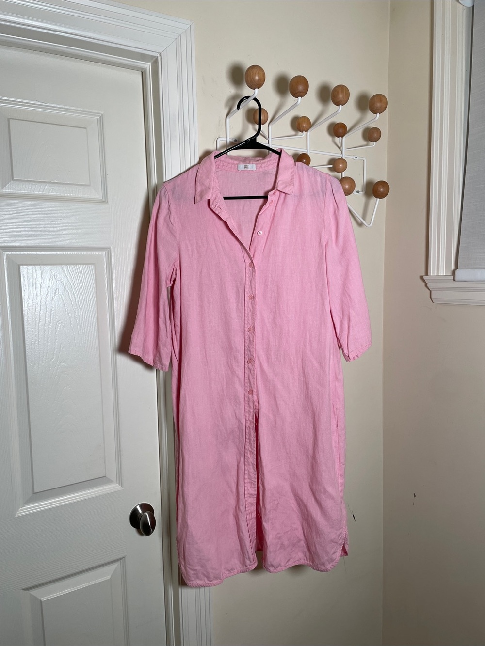 RIANI Linen Casual Button-Down Shirt Dress Light Pink - 8